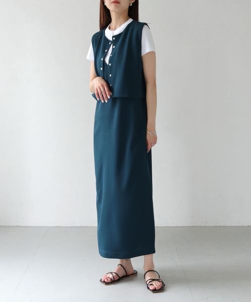 HER CLOSET(ハークローゼット)の「【Vingtrois】レイヤード風ジャンパースカート(ジャンパースカート・レディース・ダークグリーン/ブラック/モカ・M)」の18枚目の写真