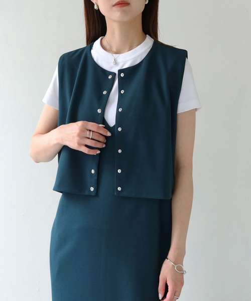 HER CLOSET(ハークローゼット)の「【Vingtrois】レイヤード風ジャンパースカート(ジャンパースカート・レディース・ダークグリーン/ブラック/モカ・M)」の19枚目の写真