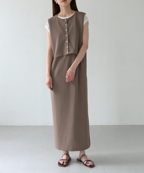 HER CLOSET(ハークローゼット)の「【Vingtrois】レイヤード風ジャンパースカート(ジャンパースカート・レディース・ダークグリーン/ブラック/モカ・M)」の20枚目の写真