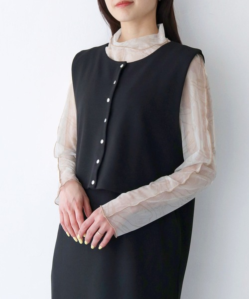 HER CLOSET(ハークローゼット)の「【Vingtrois】レイヤード風ジャンパースカート(ジャンパースカート・レディース・ダークグリーン/ブラック/モカ・M)」の10枚目の写真