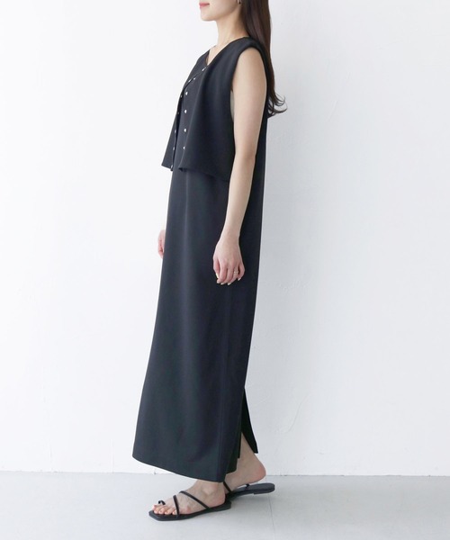 HER CLOSET(ハークローゼット)の「【Vingtrois】レイヤード風ジャンパースカート(ジャンパースカート・レディース・ダークグリーン/ブラック/モカ・M)」の5枚目の写真