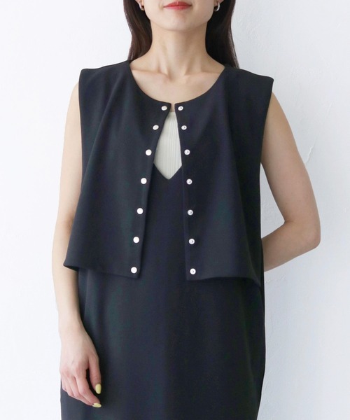 HER CLOSET(ハークローゼット)の「【Vingtrois】レイヤード風ジャンパースカート(ジャンパースカート・レディース・ダークグリーン/ブラック/モカ・M)」の6枚目の写真