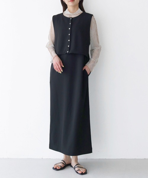 HER CLOSET(ハークローゼット)の「【Vingtrois】レイヤード風ジャンパースカート(ジャンパースカート・レディース・ダークグリーン/ブラック/モカ・M)」の7枚目の写真