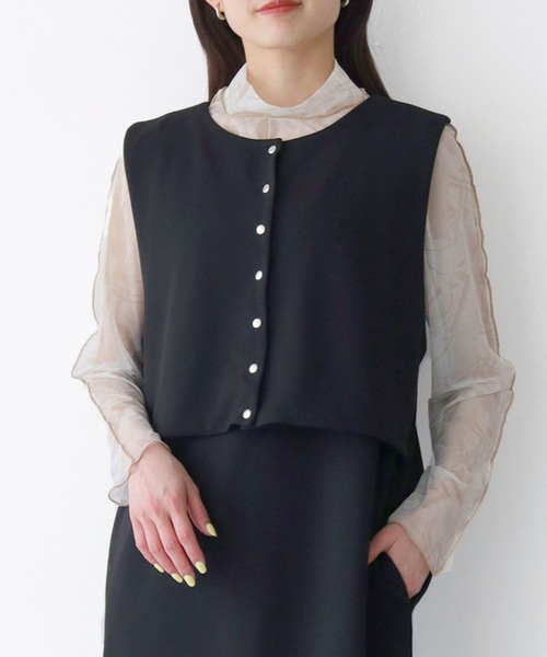 HER CLOSET(ハークローゼット)の「【Vingtrois】レイヤード風ジャンパースカート(ジャンパースカート・レディース・ダークグリーン/ブラック/モカ・M)」の11枚目の写真