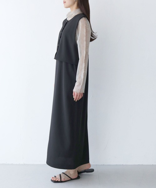 HER CLOSET(ハークローゼット)の「【Vingtrois】レイヤード風ジャンパースカート(ジャンパースカート・レディース・ダークグリーン/ブラック/モカ・M)」の8枚目の写真