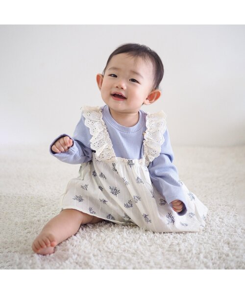 apres les cours（アプレレクール）の「フリル花柄ビスチェカバーオール（ロンパース・キッズ・ピンク/ブルー・70/80）」の3枚目の写真