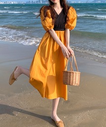 ロングリボンカシュクールワンピース