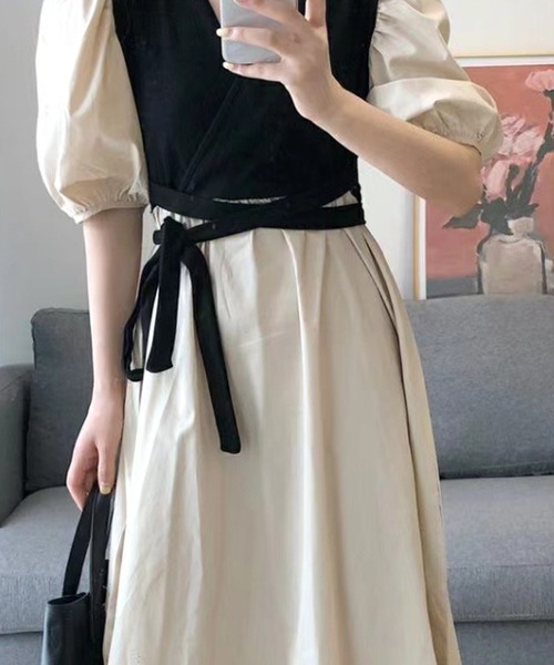 Dewlily（デューリリー）の「ロングリボンカシュクールワンピース（ワンピース・レディース・オレンジ/ホワイト・M/L）」の9枚目の写真