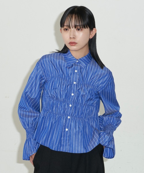Solace（ソレイス）の「フロントシャーリングシャツ（シャツ/ブラウス・レディース・ブルー/ホワイト・FREE）」の2枚目の写真