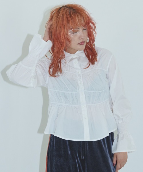 Solace（ソレイス）の「フロントシャーリングシャツ（シャツ/ブラウス・レディース・ブルー/ホワイト・FREE）」の4枚目の写真