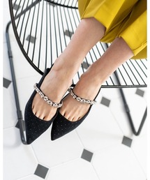 ビジュー付きブラックスエードミュール JIMMY CHOO Jimmy Choo ジミーチュウ サンダル SAPHERA FLAT SUE