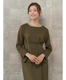 Perfect Suit FActory | 【お仕事OK】ダブルツイル　ペプラムブラウス　ピンク/カーキ(シャツ/ブラウス)