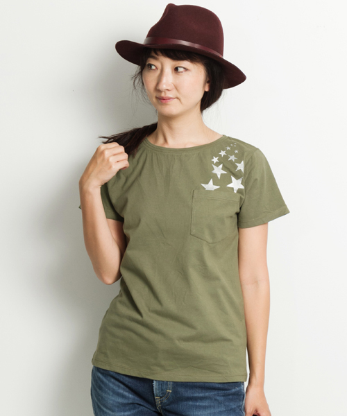 AMERICAN RAG CIE（アメリカンラグシー）の「AMERICAN RAG CIEオーガニックコットンプリントTシャツ【スター】/208-AHW-HDF01（Tシャツ/カットソー・レディース・ホワイト/オリーブ・FREE）」の3枚目の写真