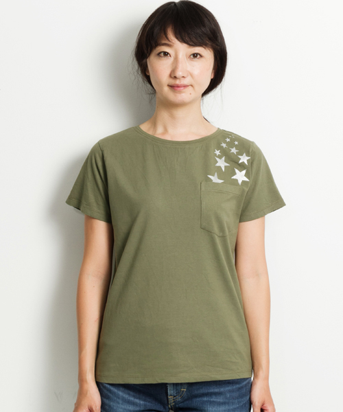 AMERICAN RAG CIE（アメリカンラグシー）の「AMERICAN RAG CIEオーガニックコットンプリントTシャツ【スター】/208-AHW-HDF01（Tシャツ/カットソー・レディース・ホワイト/オリーブ・FREE）」の5枚目の写真