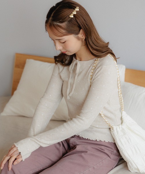 flower(フラワー)の「ハートリブトップ2(Tシャツ/カットソー・レディース・グレー/アイボリー・FREE)」の1枚目の写真