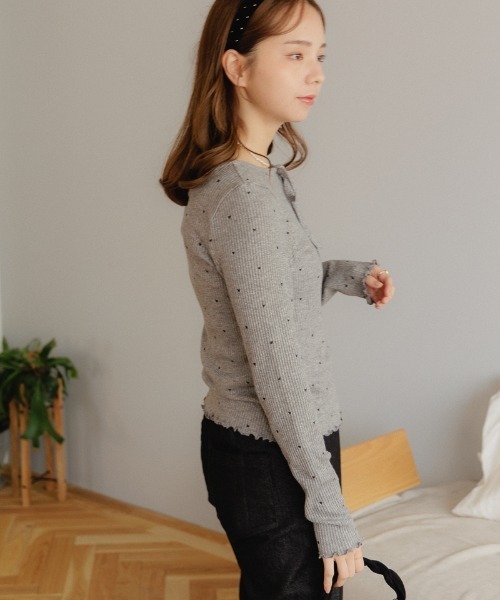 flower(フラワー)の「ハートリブトップ2(Tシャツ/カットソー・レディース・グレー/アイボリー・FREE)」の6枚目の写真