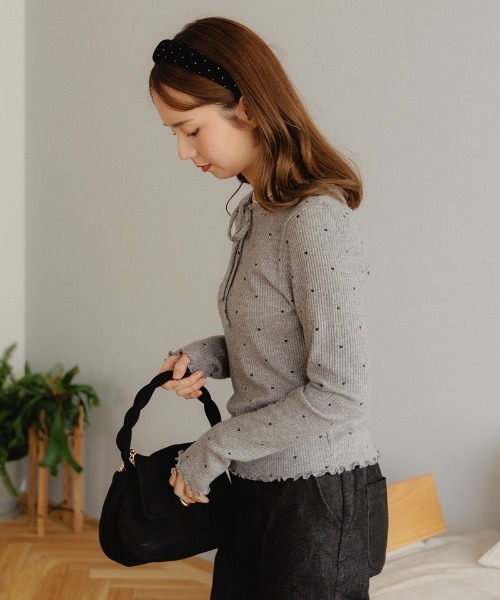 flower(フラワー)の「ハートリブトップ2(Tシャツ/カットソー・レディース・グレー/アイボリー・FREE)」の7枚目の写真