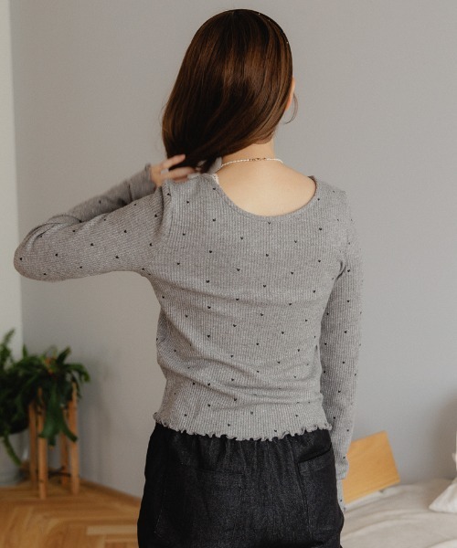 flower(フラワー)の「ハートリブトップ2(Tシャツ/カットソー・レディース・グレー/アイボリー・FREE)」の8枚目の写真