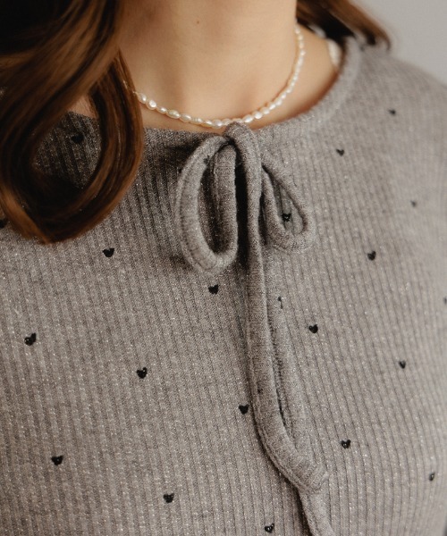 flower(フラワー)の「ハートリブトップ2(Tシャツ/カットソー・レディース・グレー/アイボリー・FREE)」の12枚目の写真