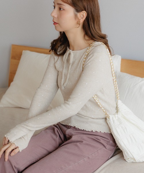 flower(フラワー)の「ハートリブトップ2(Tシャツ/カットソー・レディース・グレー/アイボリー・FREE)」の3枚目の写真