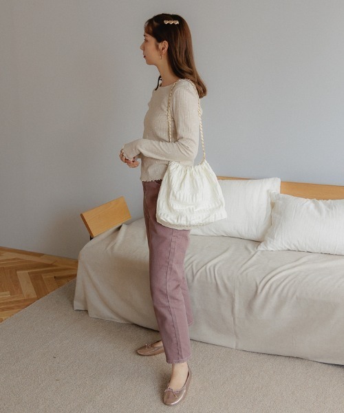 flower(フラワー)の「ハートリブトップ2(Tシャツ/カットソー・レディース・グレー/アイボリー・FREE)」の4枚目の写真