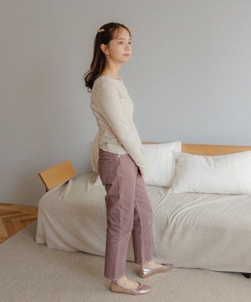 flower(フラワー)の「ハートリブトップ2(Tシャツ/カットソー・レディース・グレー/アイボリー・FREE)」の5枚目の写真