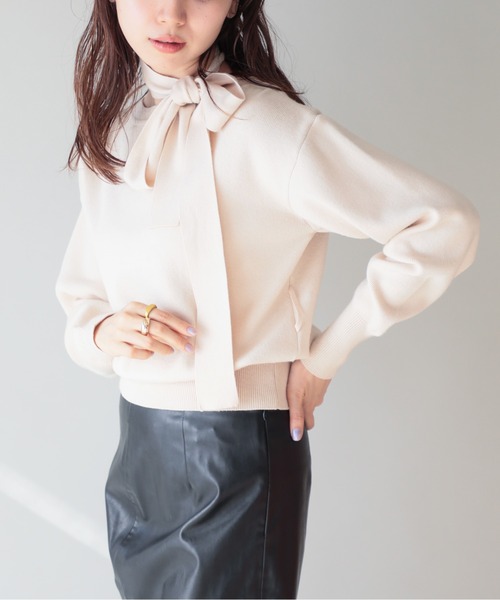 SETUP7（セットアップセブン）の「SWEET掲載商品　谷まりあさん着用【SETUP7】2WAY RIBBON KNIT TOPS リボンニットトップス style moment+ knit（Tシャツ/カットソー・レディース・ブラック/アイボリー/グレー・L/M）」の14枚目の写真