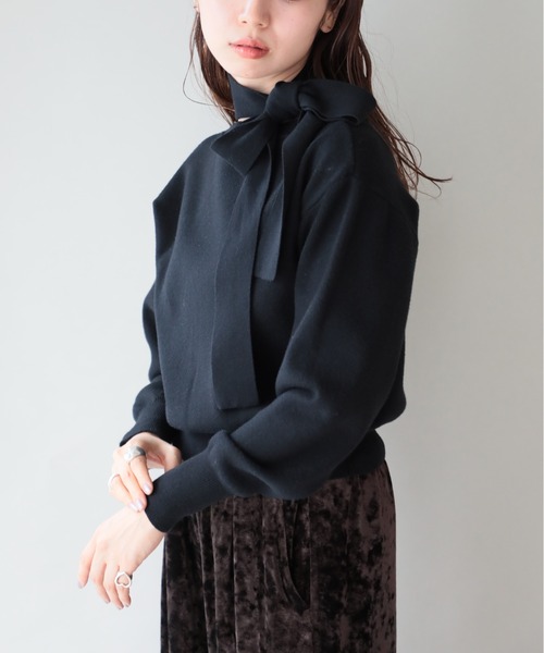 SETUP7（セットアップセブン）の「SWEET掲載商品　谷まりあさん着用【SETUP7】2WAY RIBBON KNIT TOPS リボンニットトップス style moment+ knit（Tシャツ/カットソー・レディース・ブラック/アイボリー/グレー・L/M）」の7枚目の写真
