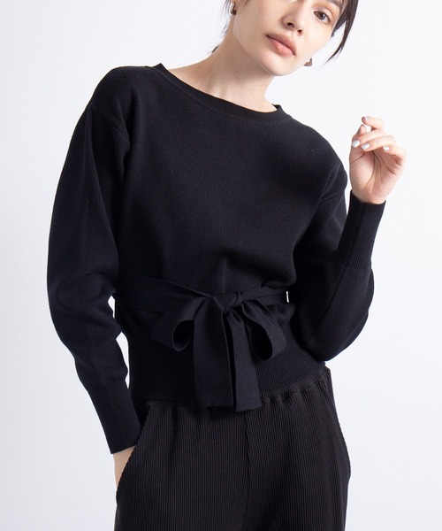 SETUP7（セットアップセブン）の「SWEET掲載商品　谷まりあさん着用【SETUP7】2WAY RIBBON KNIT TOPS リボンニットトップス style moment+ knit（Tシャツ/カットソー・レディース・ブラック/アイボリー/グレー・L/M）」の11枚目の写真