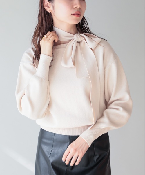 SETUP7（セットアップセブン）の「SWEET掲載商品　谷まりあさん着用【SETUP7】2WAY RIBBON KNIT TOPS リボンニットトップス style moment+ knit（Tシャツ/カットソー・レディース・ブラック/アイボリー/グレー・L/M）」の12枚目の写真