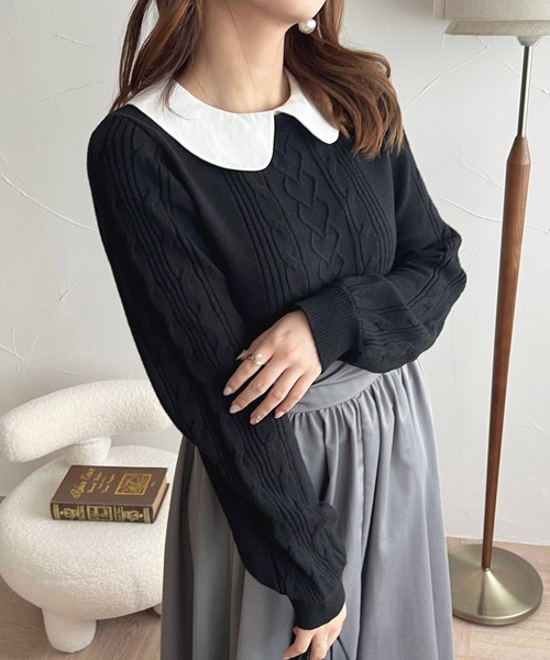 セール】2WAY配色襟ケーブルニット【ZOZOTOWN限定アイテム】（ニット