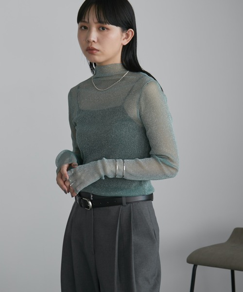 Aunt Marie's（アントマリーズ）の「ラメタートルシアートップス（Tシャツ/カットソー・レディース・グレー/アイボリー/ブラック/ピンク/グリーン・FREE）」の14枚目の写真