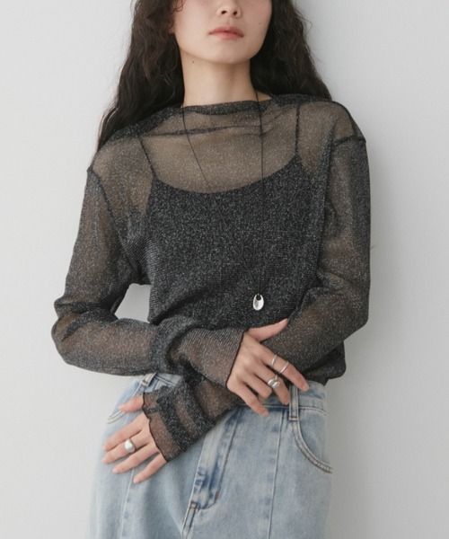 Aunt Marie's(アントマリーズ)の「ラメタートルシアートップス(Tシャツ/カットソー・レディース・グレー/アイボリー/ブラック/ピンク/グリーン・FREE)」の21枚目の写真