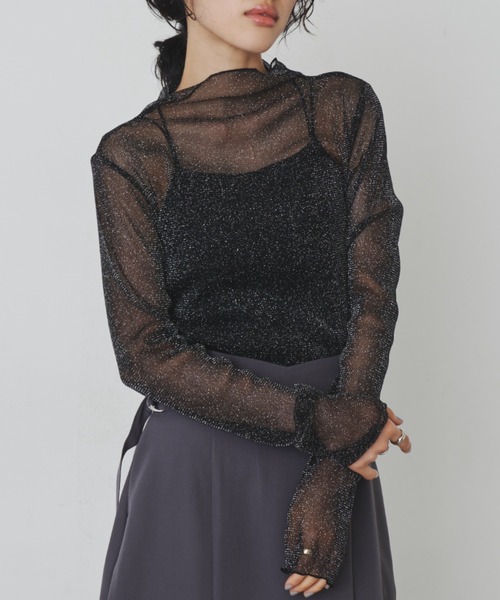 Aunt Marie's（アントマリーズ）の「ラメタートルシアートップス（Tシャツ/カットソー・レディース・グレー/アイボリー/ブラック/ピンク/グリーン・FREE）」の8枚目の写真