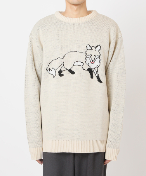 B.C STOCK(ベーセーストック)の「【THE FOX/ザフォックス】 別注 ジャガードフォックスニット(ニット/セーター・メンズ・ネイビー/ベージュ・MEDIUM/LARGE)」の3枚目の写真
