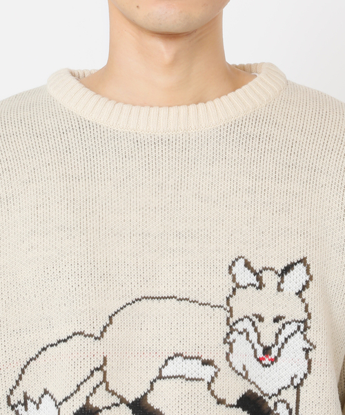 B.C STOCK(ベーセーストック)の「【THE FOX/ザフォックス】 別注 ジャガードフォックスニット(ニット/セーター・メンズ・ネイビー/ベージュ・MEDIUM/LARGE)」の6枚目の写真