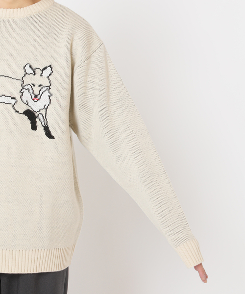 B.C STOCK(ベーセーストック)の「【THE FOX/ザフォックス】 別注 ジャガードフォックスニット(ニット/セーター・メンズ・ネイビー/ベージュ・MEDIUM/LARGE)」の8枚目の写真