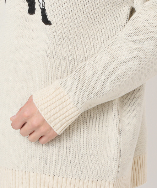 B.C STOCK(ベーセーストック)の「【THE FOX/ザフォックス】 別注 ジャガードフォックスニット(ニット/セーター・メンズ・ネイビー/ベージュ・MEDIUM/LARGE)」の9枚目の写真