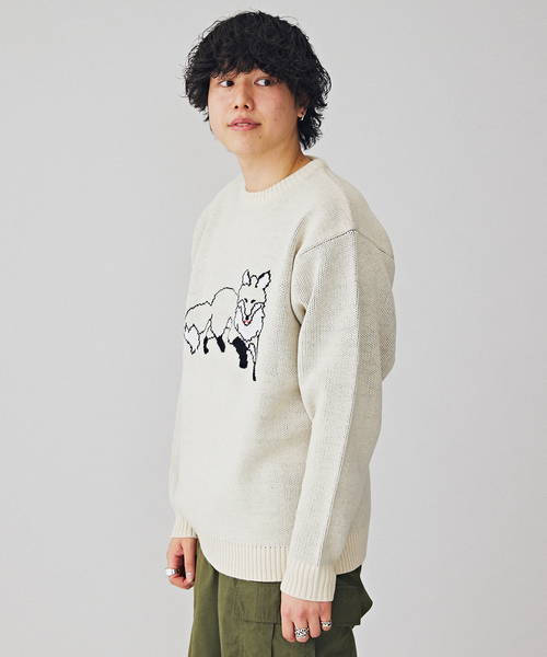 B.C STOCK(ベーセーストック)の「【THE FOX/ザフォックス】 別注 ジャガードフォックスニット(ニット/セーター・メンズ・ネイビー/ベージュ・MEDIUM/LARGE)」の16枚目の写真
