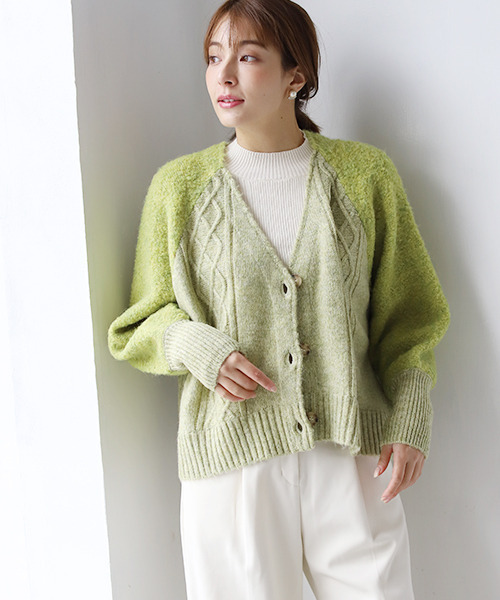 REAL CUBE（リアルキューブ）の「リングヤーンウール混カーディガン（カーディガン/ボレロ・レディース・ベージュ/ライム/チャコールグレー/アイボリー・M）」の4枚目の写真