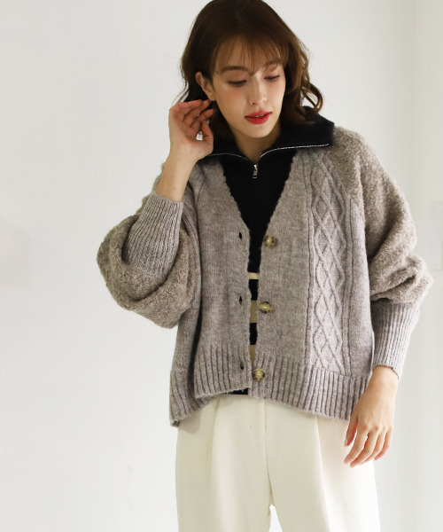 REAL CUBE（リアルキューブ）の「リングヤーンウール混カーディガン（カーディガン/ボレロ・レディース・ベージュ/ライム/チャコールグレー/アイボリー・M）」の6枚目の写真