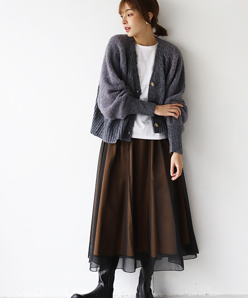 REAL CUBE（リアルキューブ）の「リングヤーンウール混カーディガン（カーディガン/ボレロ・レディース・ベージュ/ライム/チャコールグレー/アイボリー・M）」の9枚目の写真