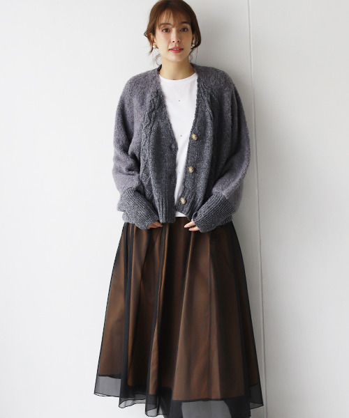 REAL CUBE（リアルキューブ）の「リングヤーンウール混カーディガン（カーディガン/ボレロ・レディース・ベージュ/ライム/チャコールグレー/アイボリー・M）」の10枚目の写真