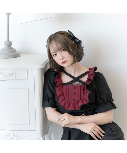 DearMyLove(ディアマイラブ)の「レースクロスバラメイドブラウス(シャツ/ブラウス・レディース・ホワイト/レッド/ブラック・X-LARGE/LARGE/MEDIUM/XX-LARGE)」の3枚目の写真