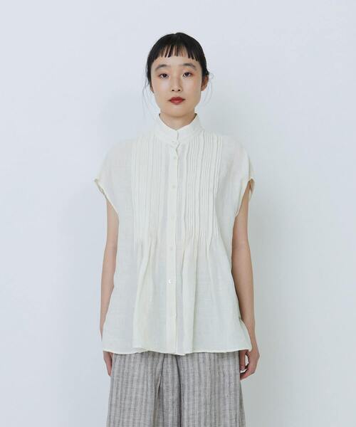 サイズ：2 WAAC ワック スタンドカラー ノースリーブシャツ ホワイト系