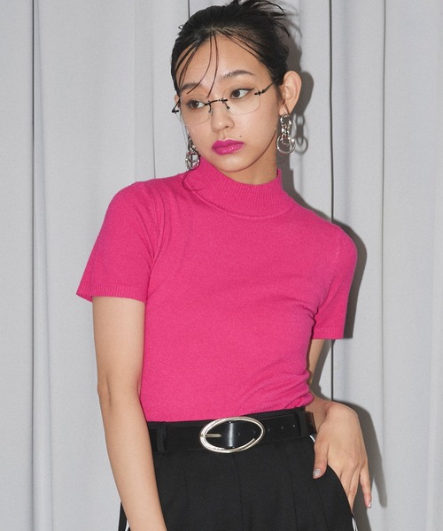 Narcissus（ナルシス）の「シンプルハイネックトップ（ニット/セーター・レディース・ブルー/オレンジ/ピンク/レッド・FREE）」の3枚目の写真