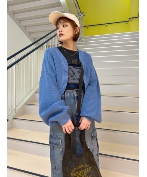 RODEO CROWNS WIDE BOWL（ロデオクラウンズワイドボウル）の「ボレロニット（カーディガン/ボレロ・レディース・グレー×ホワイト/ブルー/ブラック・FREE）」の3枚目の写真