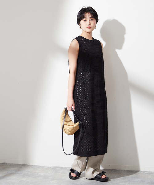 ADAWAS（アダワズ）の「【ADAWAS/アダワス】 ADWS-308-15/CROCHET KNIT LAYERED：ワンピース（ワンピース・レディース・ブラック/アイボリー・FREE）」の2枚目の写真
