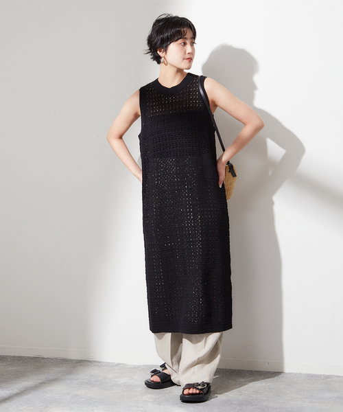 ADAWAS（アダワズ）の「【ADAWAS/アダワス】 ADWS-308-15/CROCHET KNIT LAYERED：ワンピース（ワンピース・レディース・ブラック/アイボリー・FREE）」の3枚目の写真