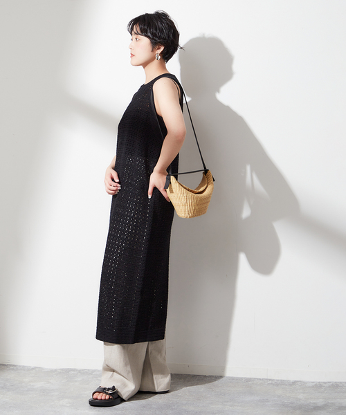 ADAWAS（アダワズ）の「【ADAWAS/アダワス】 ADWS-308-15/CROCHET KNIT LAYERED：ワンピース（ワンピース・レディース・ブラック/アイボリー・FREE）」の4枚目の写真
